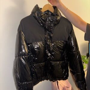Zara Glossy Black Puffer Jacket